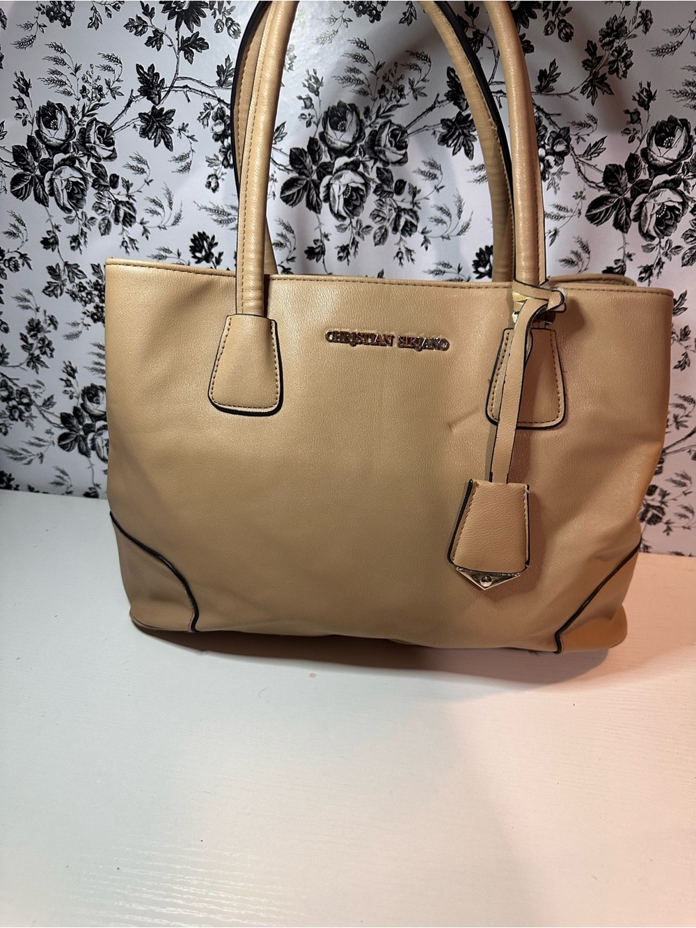 Christian Siriano Tan Pebble Tote with Contrast Trim